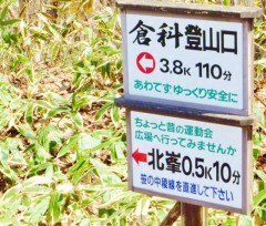 鏡台山頂にて倉科コース3.8K110分　；北峰0.5k 10分とある